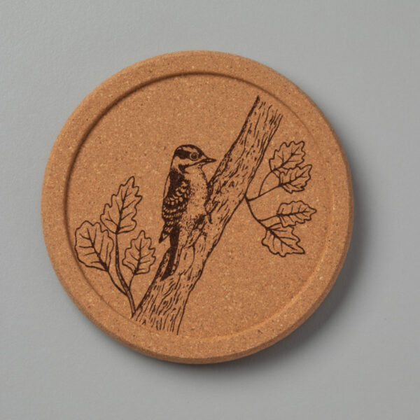 Downy Woodpecker Natural Cork Coasters